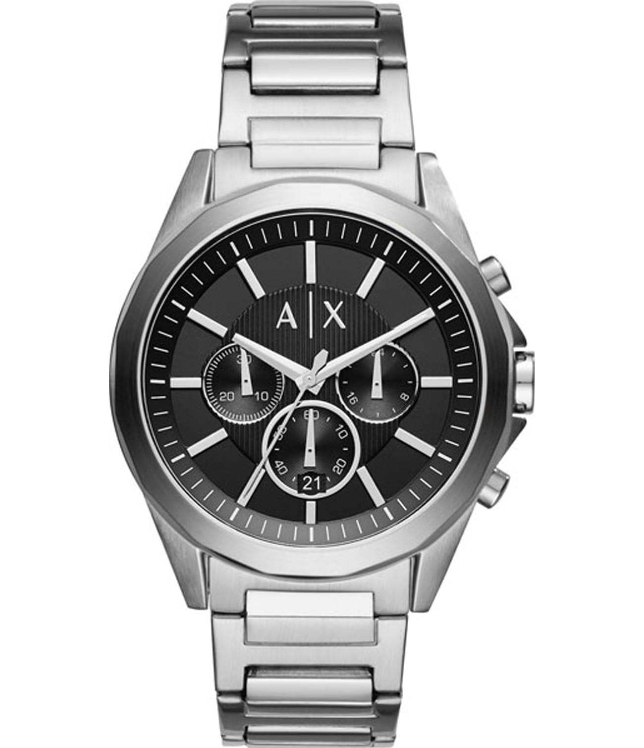 Armani Exchange Armani Exchange Cayde  AX2600  AX2600 кварцевые мужские часы черный циферблат, браслет нержавеющая сталь — вид спереди